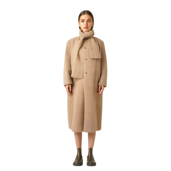 Vintage Jackets & Blazers - Vintage Sears 1970s Llama Wool Beige Trench Coat with Scarf Medium Large